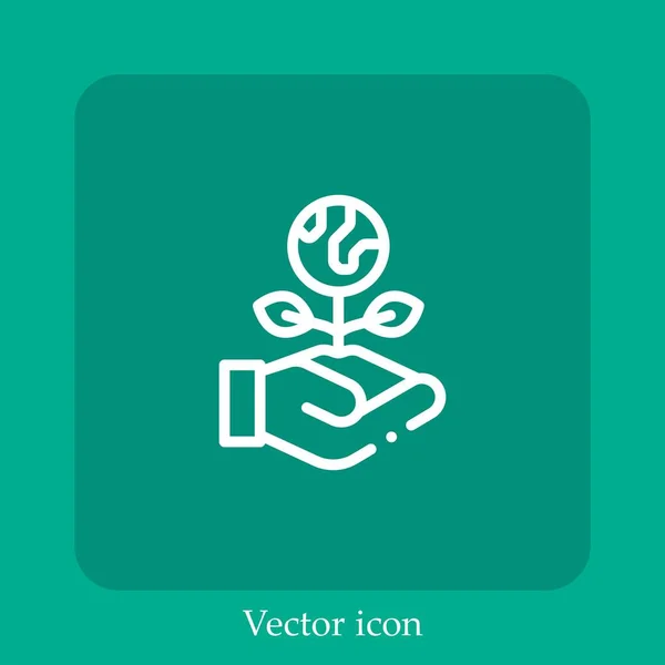 Ícone Vetor Verde Terra Linear Icon Line Com Curso Editável — Vetor de Stock