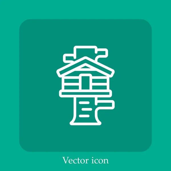 Tree House Vector Icon Linear Icon Line Editable Stroke — Stock Vector