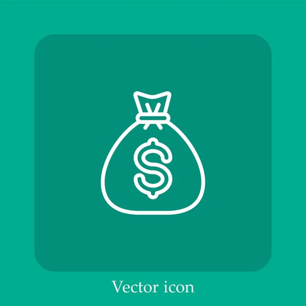 Grande Saco Moedas Ícone Vetor Linear Icon Line Com Curso — Vetor de Stock
