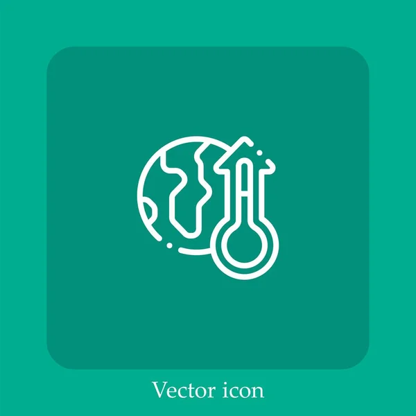 Icône Vectorielle Réchauffement Climatique Icône Linéaire Ligne Avec Course Modifiable — Image vectorielle