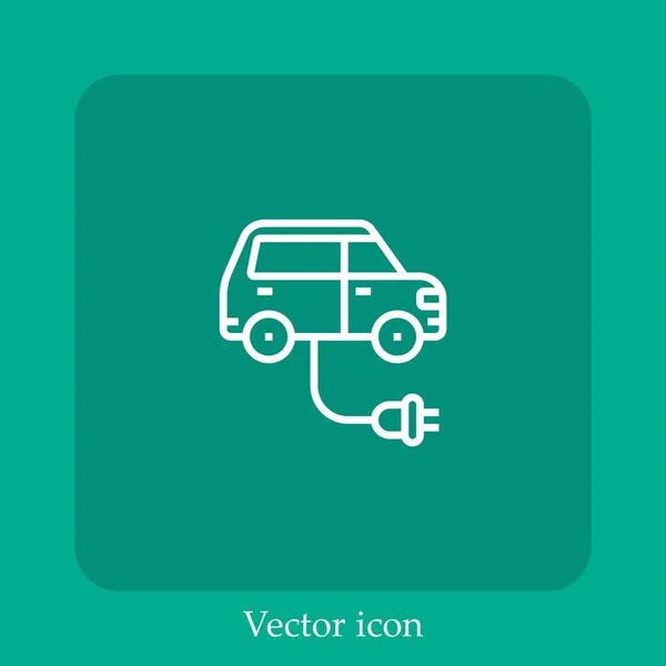 Icono Vector Coche Eléctrico Icon Line Lineal Con Carrera Editable — Vector de stock