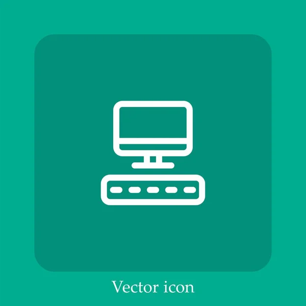 Icône Vectorielle Ordinateur Icône Linéaire Ligne Avec Course Modifiable — Image vectorielle