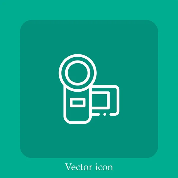 Icône Vectorielle Caméra Vidéo Icône Linéaire Ligne Avec Course Modifiable — Image vectorielle