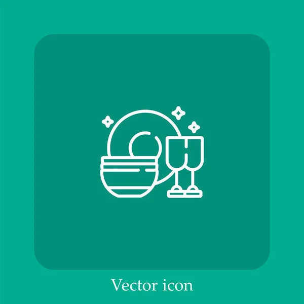 Dish Vector Icono Lineal Icon Line Con Carrera Editable — Vector de stock
