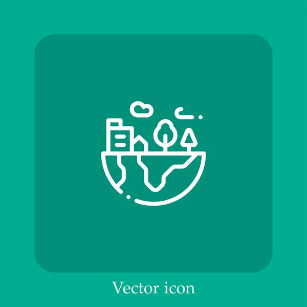 Ícone Vetor Verde Terra Linear Icon Line Com Curso Editável — Vetor de Stock