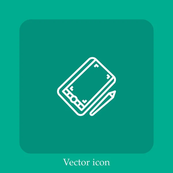 Lápiz Tableta Vector Icono Icon Line Lineal Con Carrera Editable — Vector de stock