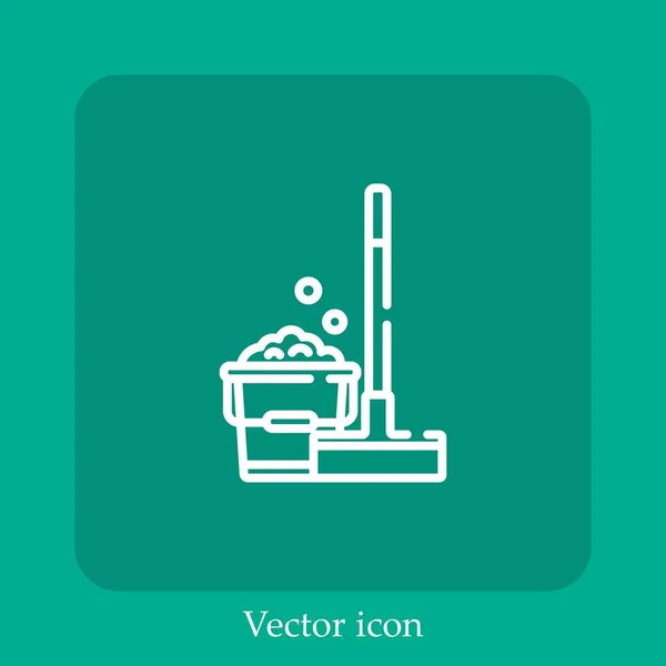 Floor Mop Vector Icon Linear Icon Line Editable Stroke — Stock Vector