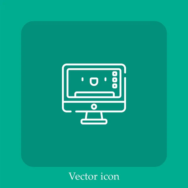 Icône Vectorielle Moniteur Icône Linéaire Ligne Avec Course Modifiable — Image vectorielle