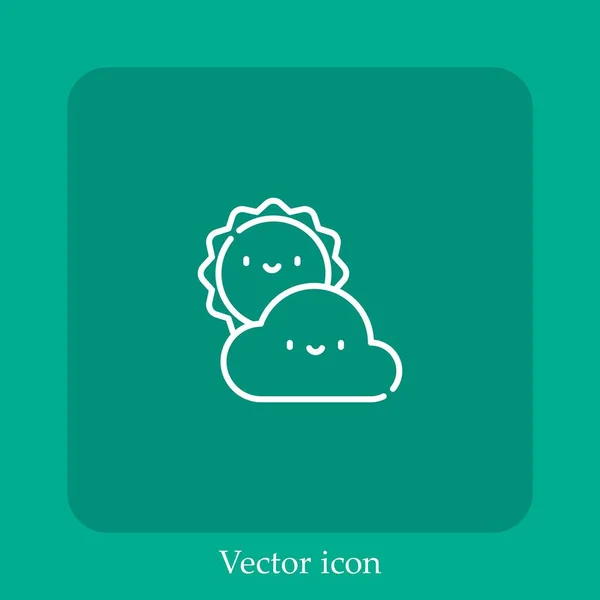 Ícone Vetor Nublado Linear Icon Line Com Curso Editável — Vetor de Stock