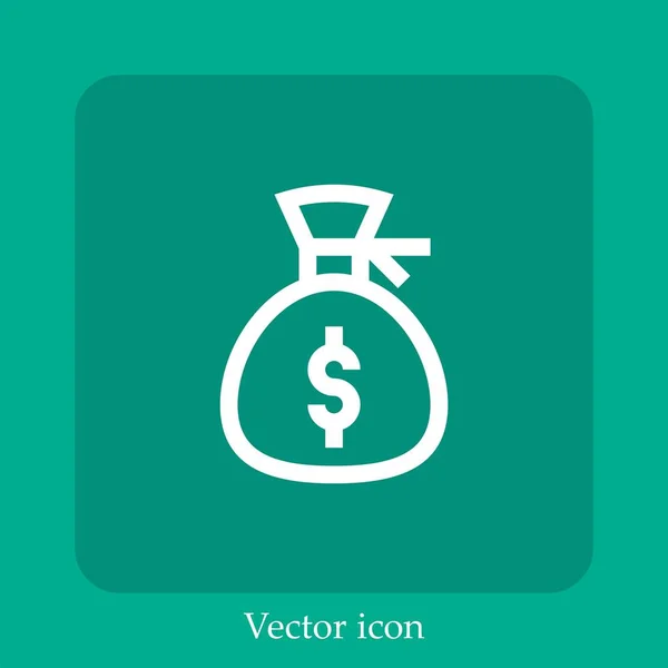 Dinheiro Saco Vetor Ícone Linear Icon Line Com Curso Editável — Vetor de Stock