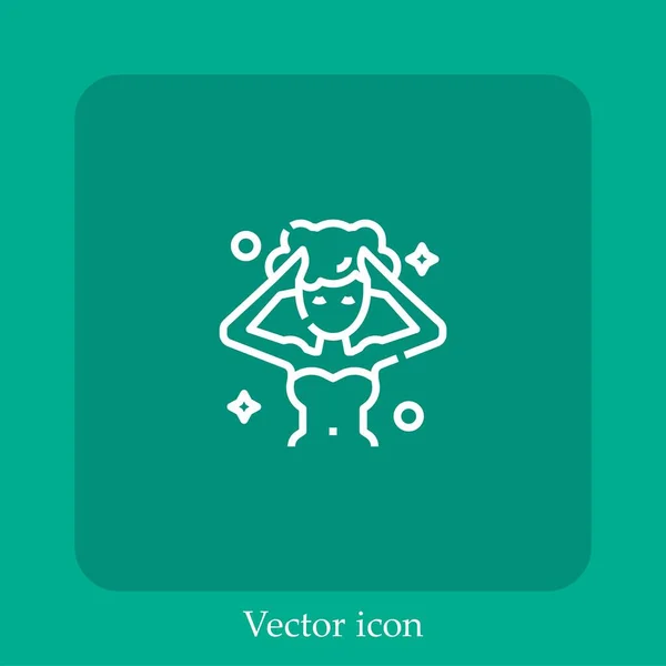 Lavado Del Cabello Icono Vectorial Icon Line Lineal Con Carrera — Vector de stock