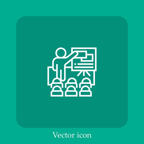 Icône Vectorielle Conférence Icône Linéaire Ligne Avec Course Modifiable — Image vectorielle