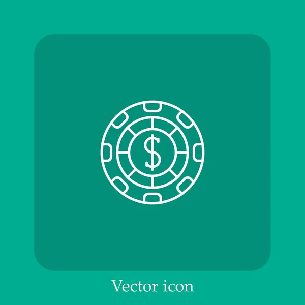 Ícone Vetor Chip Casino Linear Icon Line Com Curso Editável — Vetor de Stock