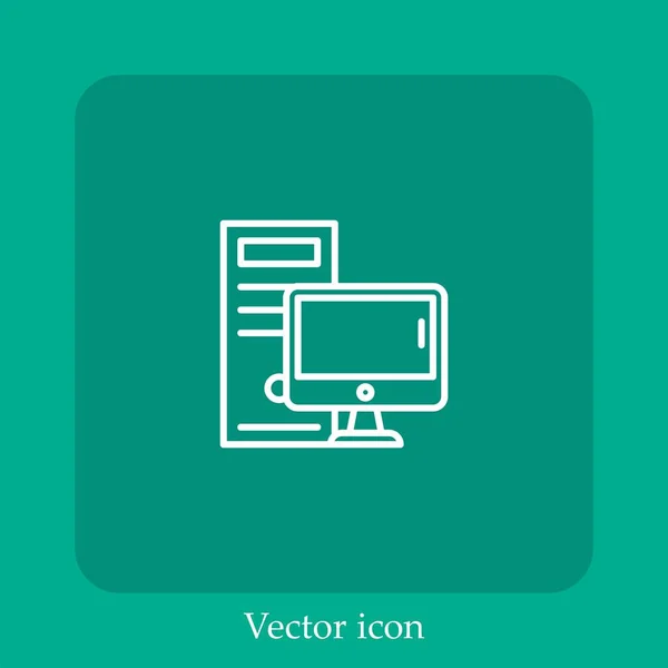 Icône Vectorielle Ordinateur Personnel Icône Linéaire Ligne Avec Course Modifiable — Image vectorielle