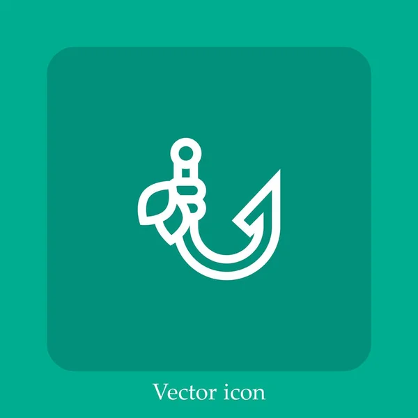 Icône Vectorielle Crochet Poisson Icône Linéaire Ligne Avec Course Modifiable — Image vectorielle