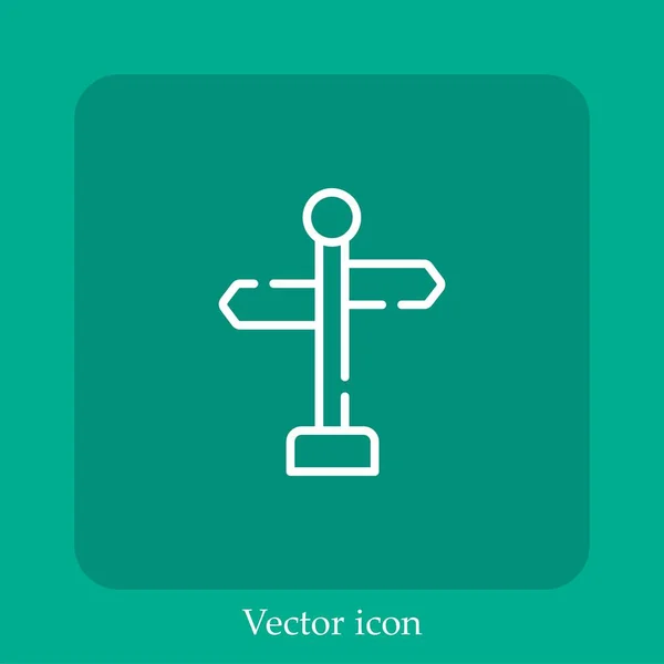 Icono Vector Signo Direccional Icono Lineal Línea Con Carrera Editable — Vector de stock