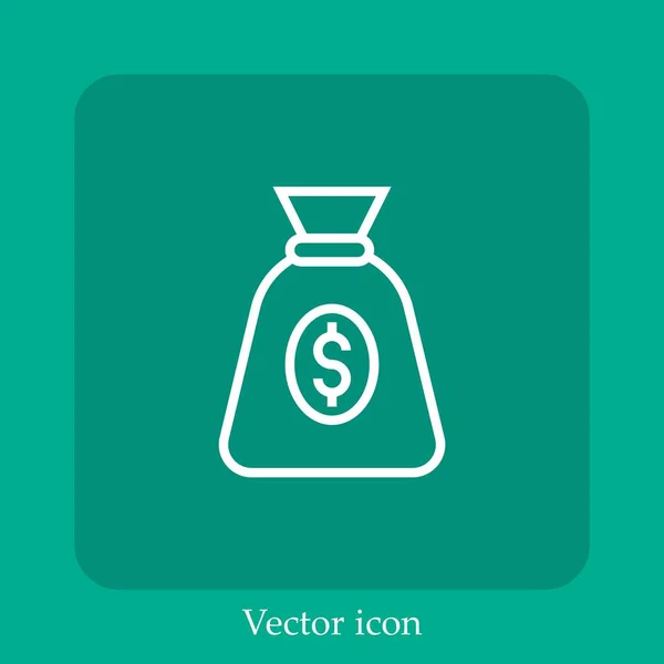 Dinheiro Saco Vetor Ícone Linear Icon Line Com Curso Editável — Vetor de Stock