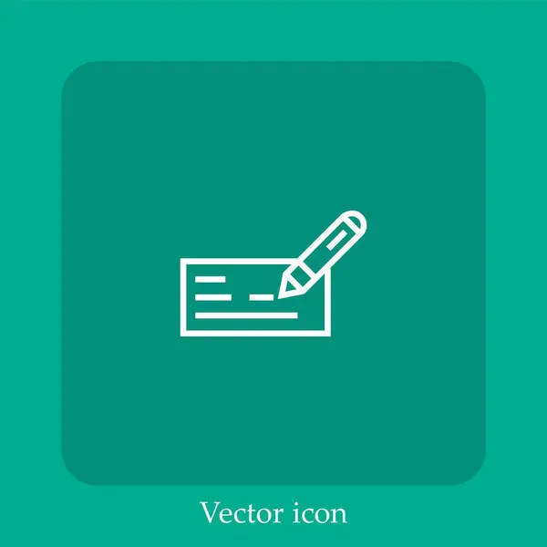 Ícone Vetorial Cheque Linear Icon Line Com Curso Editável — Vetor de Stock