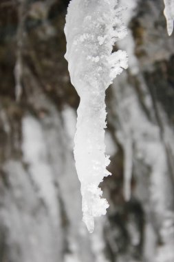 Uçurumun kenarında, eriyen buzlar yüzünden düşen su damlacıklarıyla kar zirvesi oluştu.