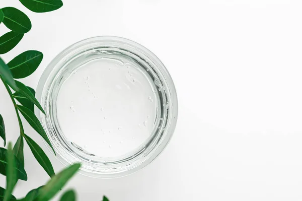 Transparent Gel Bubbles Texture Transparent Jar Top View Organic Bio — Stok fotoğraf