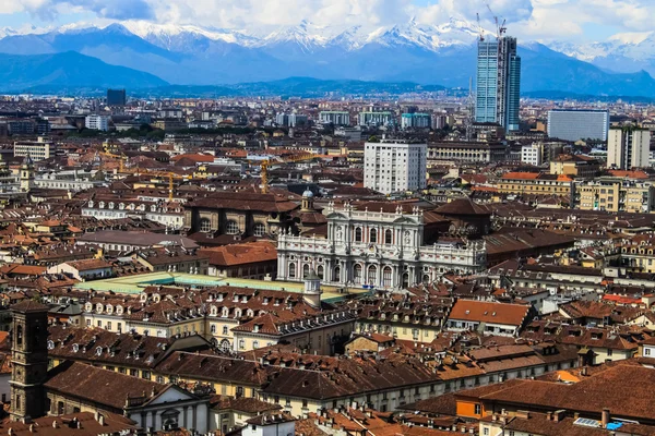 Panoramic view on Turin and Alpes from Mole Antonelliana — Stock Photo, Image