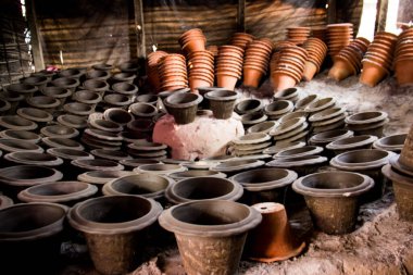 Pottery drying by sunlight. This image was captured on January-23-2028, from Dhamrai, Bangladesh. South Asia