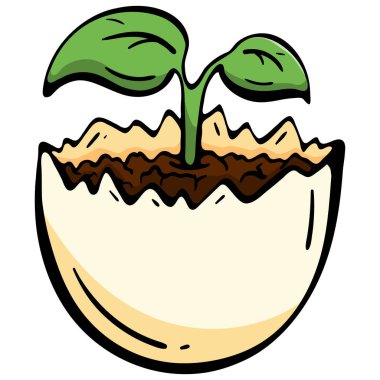 Kırık kabuklu taze yeşil filizli vegan Paskalya konsepti. Hayvansal ürünleri olmayan yiyecekler için profesyonel ikon, organik bahçecilik, çevre dostu yaşam tarzı, sürdürülebilir markalaşma ve zulümsüz bahar tatili içeriği.