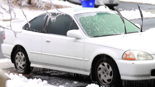 Αυτοκίνητο σε θύελλα πάγου, — Αρχείο Βίντεο