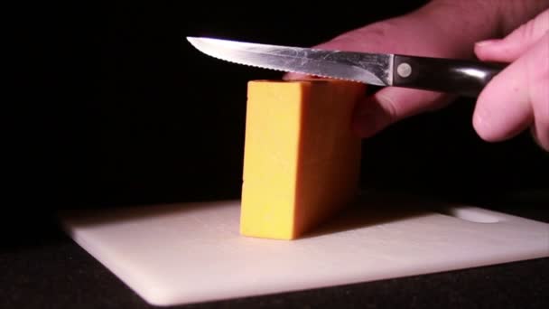 Cheddar Cheese being Cut — Stock Video