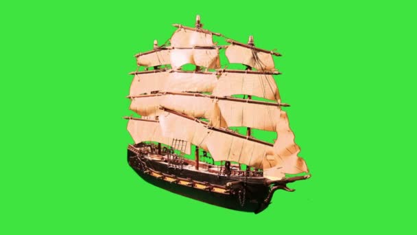 Pirat segelbåt med grön skärm. — Stockvideo