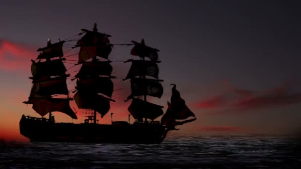 Voilier pirate ou colonial au coucher du soleil 