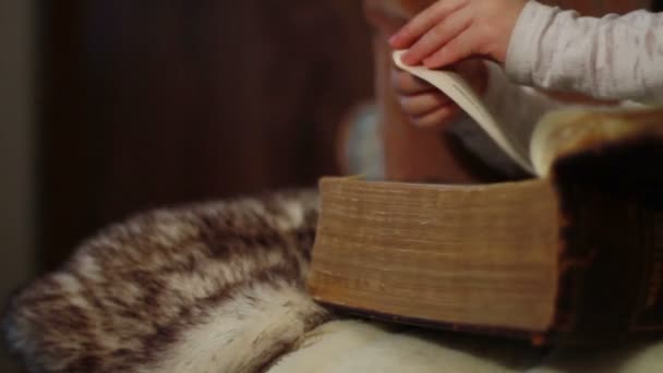Чтение гигантской книги — стоковое видео