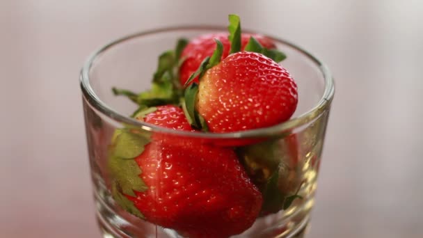 Strawberry in Glass — Stock Video