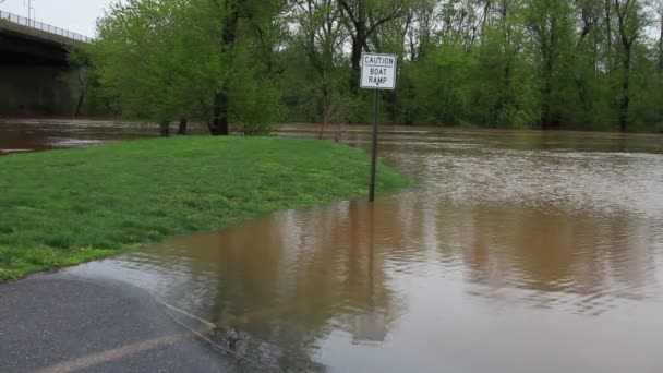 River at Flood Stage Flooding — Stock Video