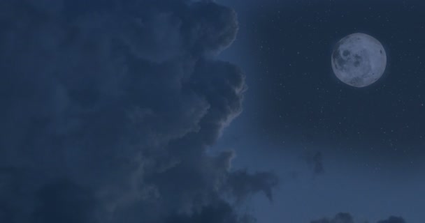 Lua, nuvens e estrelas — Vídeo de Stock