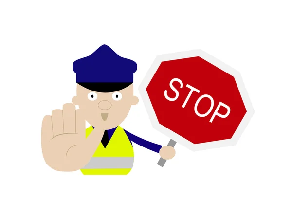 Policía de dibujos animados con señal de stop — Vector de stock