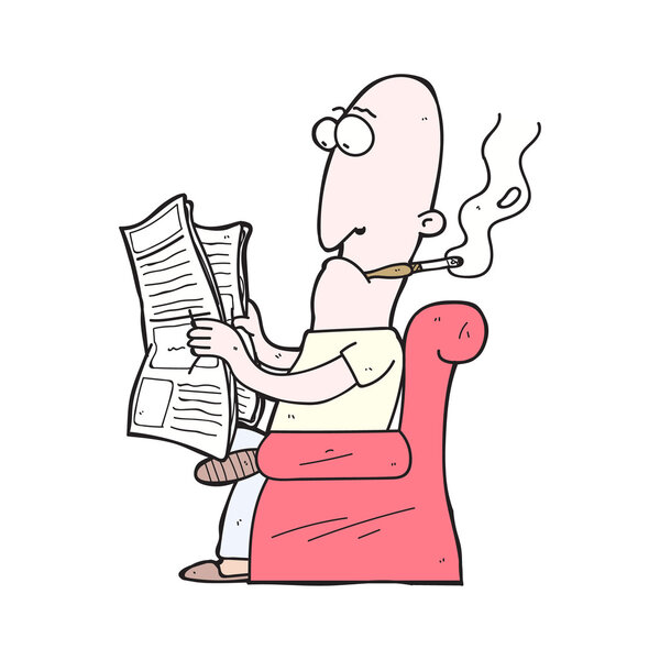 cartoon man reading newspaper