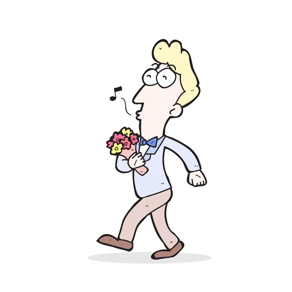 Kreslený muž s kyticí růží — Stockový vektor