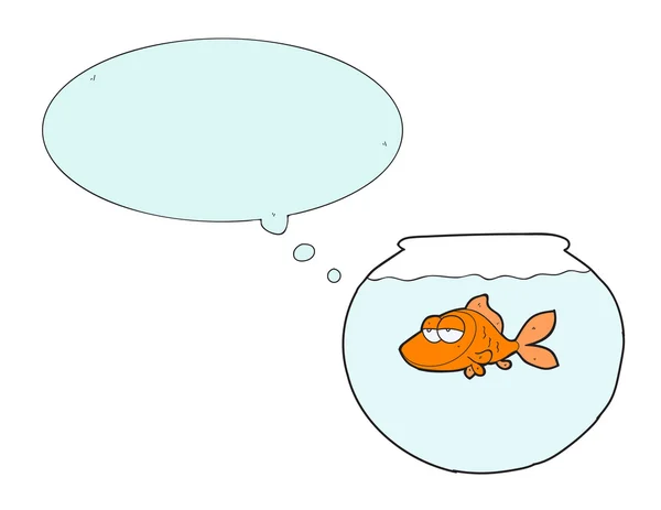 Poisson dessin animé dans l'aquarium avec bulle de pensée — Image vectorielle