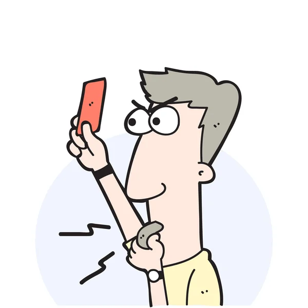 Arbitre de football dessin animé montrant un carton rouge — Image vectorielle