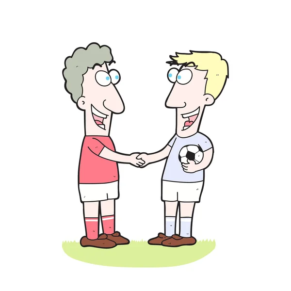 Dessin animé deux joueurs de football serrant la main — Image vectorielle