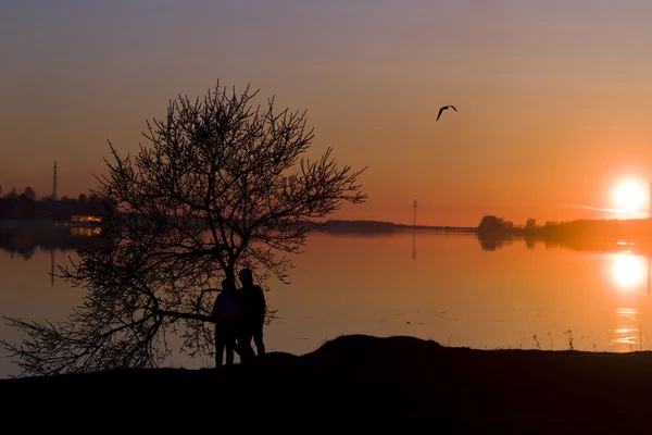 Gün batımı bahar akşam nehir arka plan üzerinde — Stok fotoğraf