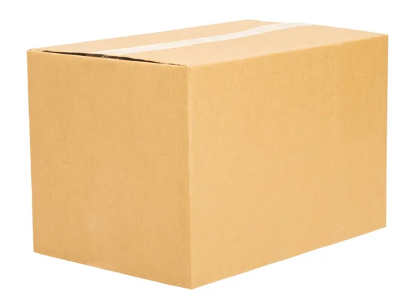 Closed Corrugated Cardboard Box Standing Three Quarters Viewer Isolated White Stock Image