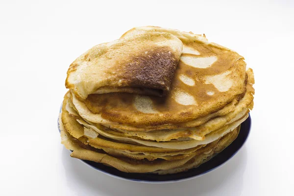 Pancakes on a plate on a white background — Stock Photo, Image