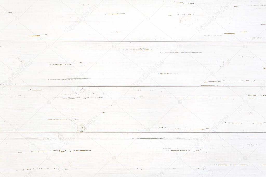 Ready-made white wood background for flat lay and other design ideas. Copy space