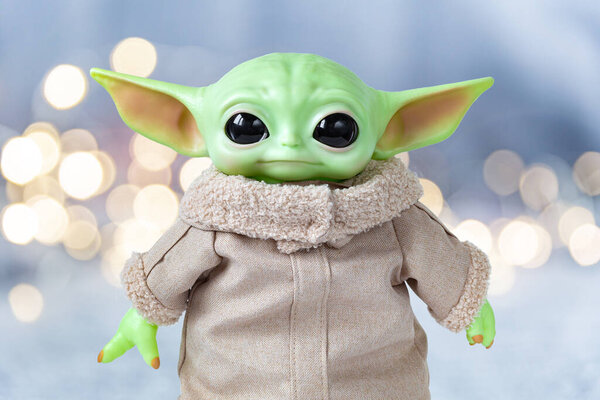 Cherepovets, Russia - March 17, 2021, Baby Yoda, a character in the fantasy saga Star Wars