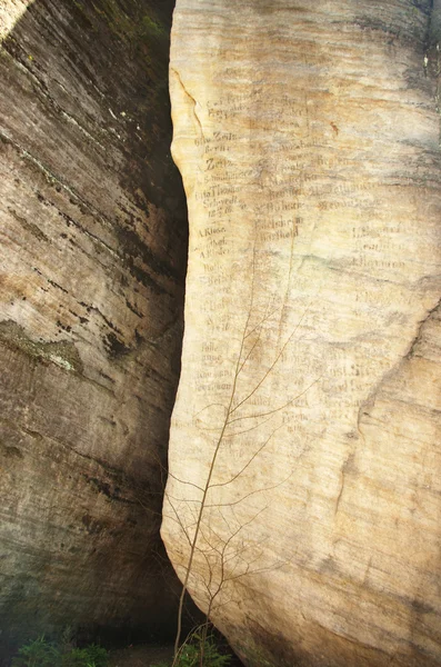 Écrits sur rochers monadnock à Skalne Mesto Ardspach République tchèque — Photo