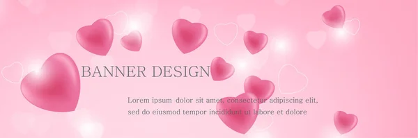 Banner Design Viele Rosa Herzen Mit Licht — Stockvektor