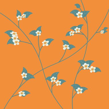 Turuncu arkaplanda desenler ve yapraklar