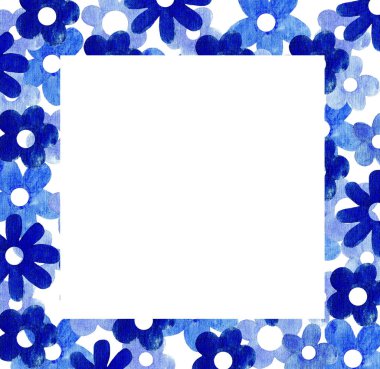 Watercolor floral illustration frame with sky blue flowers, for wedding stationary, greetings, fashion, backgrounds, DIY, logo